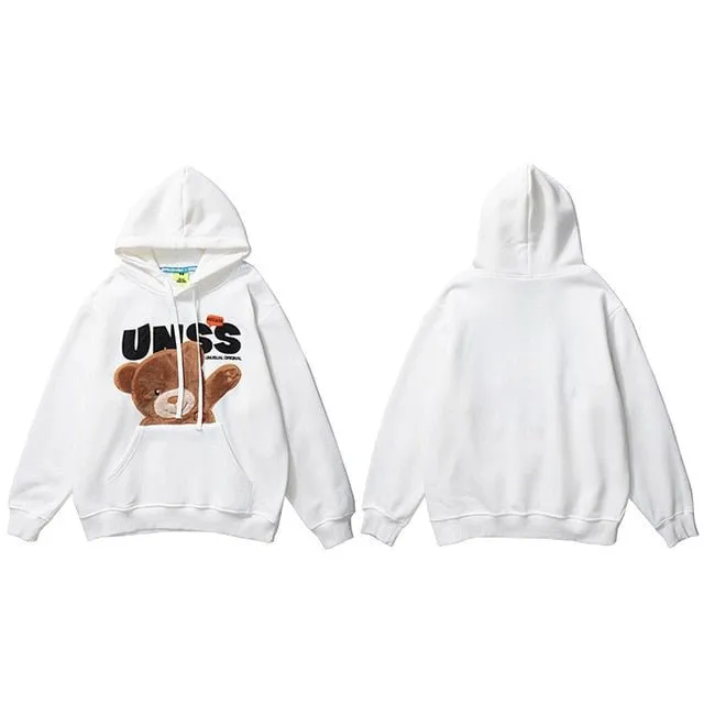Autumn Hip Hop Hoodie Streetwear Hairy Bear Men Harajuku Hoodie Sweatshirt Black Loose Hooded Pullover Cotton Fleece Winter
