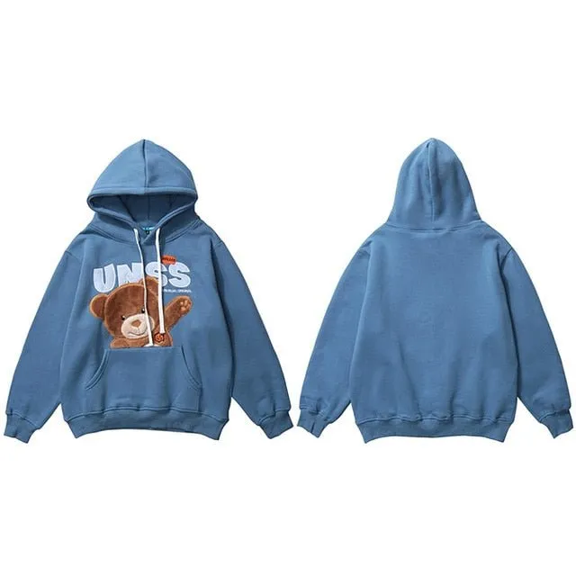 Autumn Hip Hop Hoodie Streetwear Hairy Bear Men Harajuku Hoodie Sweatshirt Black Loose Hooded Pullover Cotton Fleece Winter
