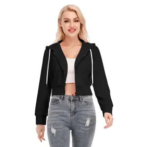 Black Crop Top Hoodie With Zipper Closure