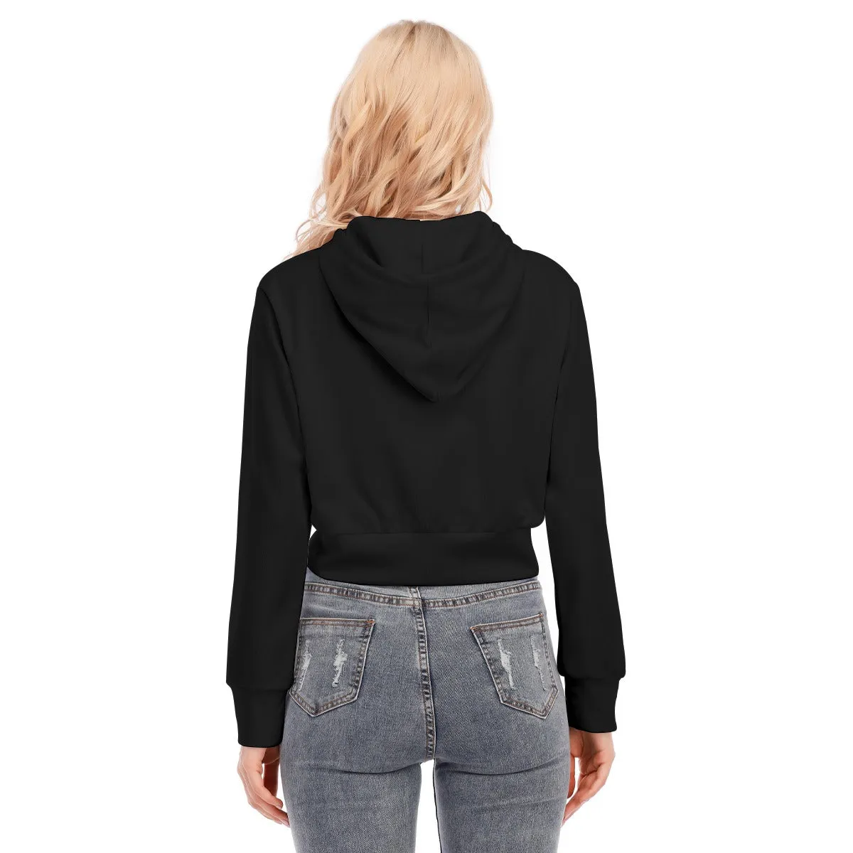 Black Crop Top Hoodie With Zipper Closure