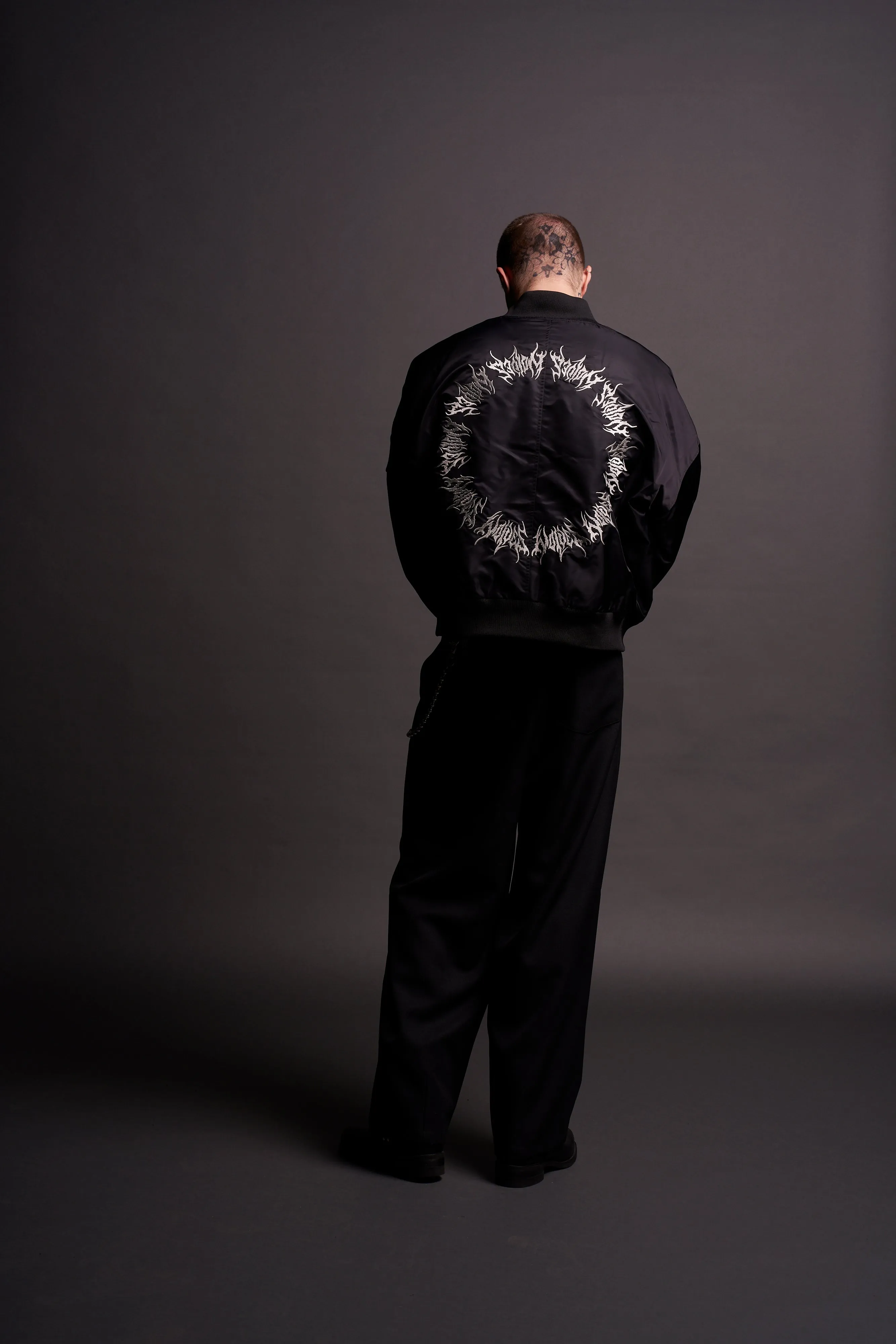 Fear Is My Ally Vicious Nylon Bomber Jacket in Black