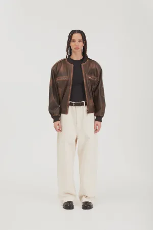 Luna Vintage Leather Bomber Brown