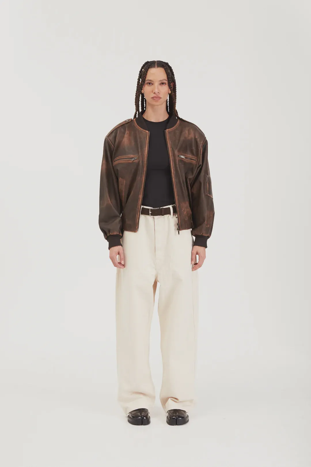 Luna Vintage Leather Bomber Brown