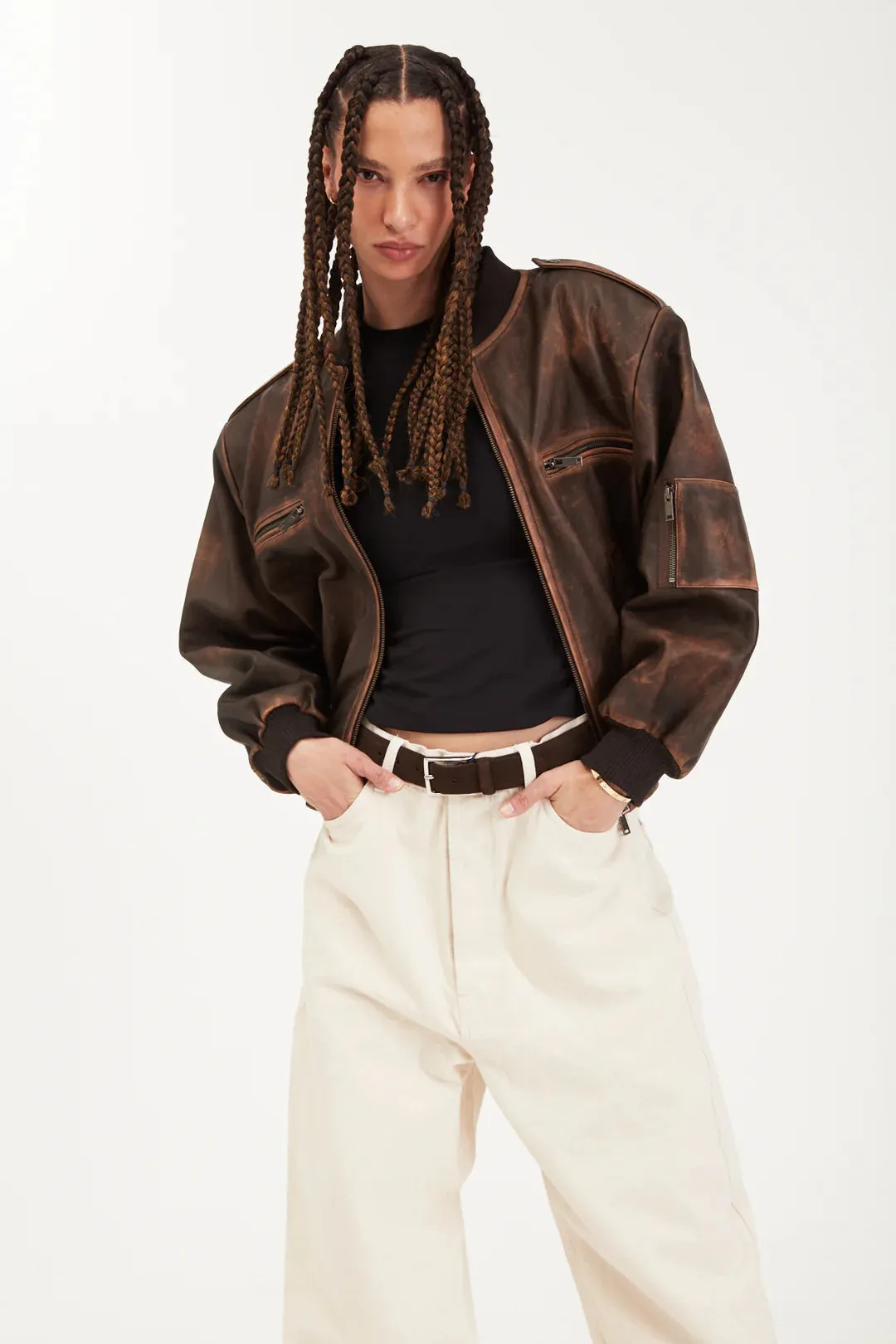 Luna Vintage Leather Bomber Brown