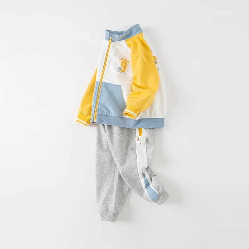 No. 9 Contest Boy Two-piece Yellow Baseball Jacket & Pants Set
