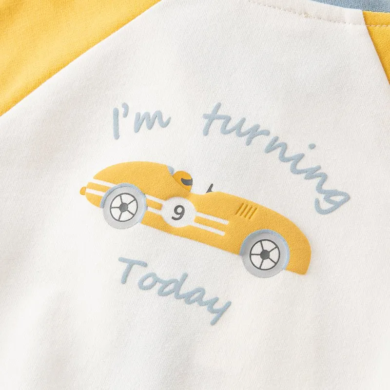 No. 9 Contest Boy Two-piece Yellow Baseball Jacket & Pants Set