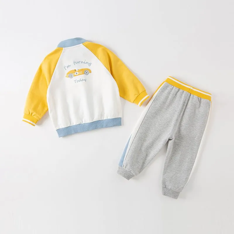 No. 9 Contest Boy Two-piece Yellow Baseball Jacket & Pants Set