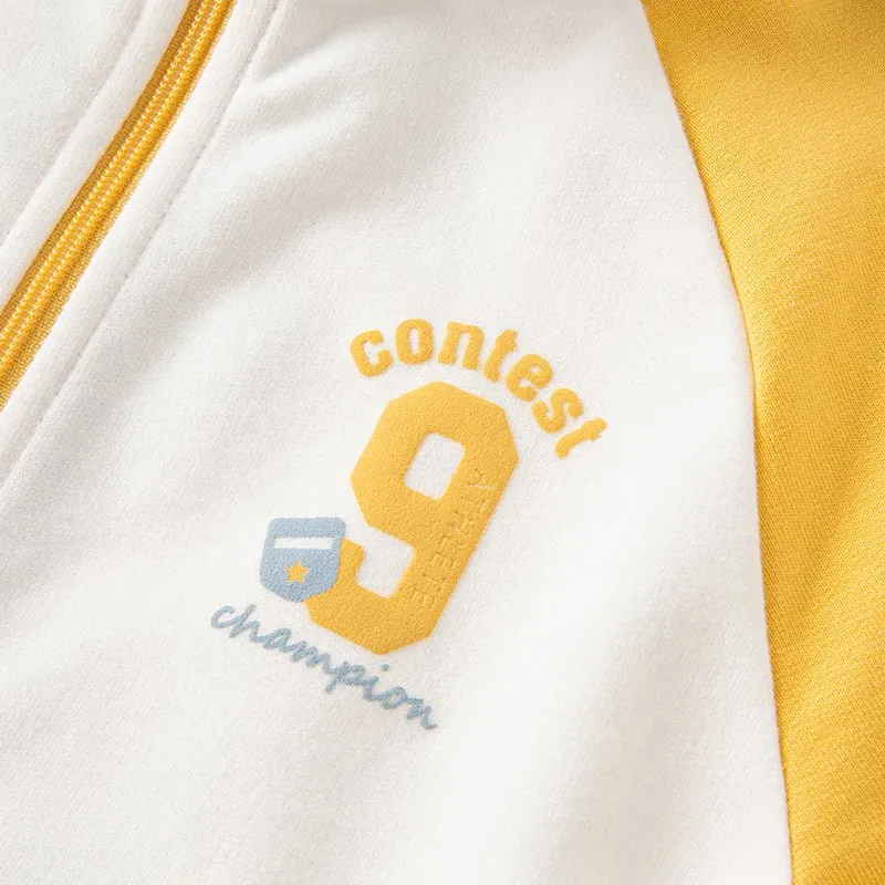 No. 9 Contest Boy Two-piece Yellow Baseball Jacket & Pants Set
