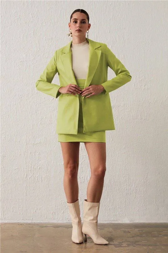One Button Leather Jacket - Lime