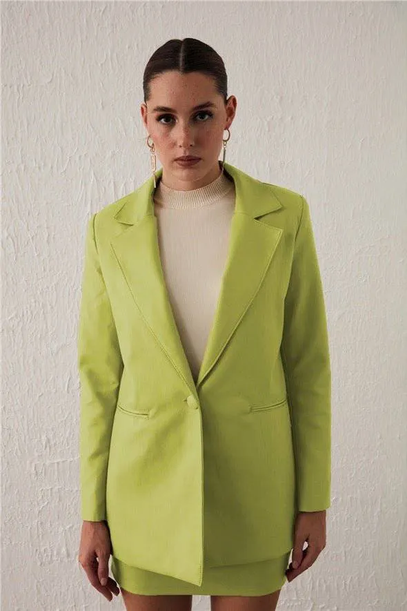 One Button Leather Jacket - Lime