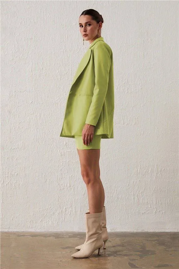 One Button Leather Jacket - Lime