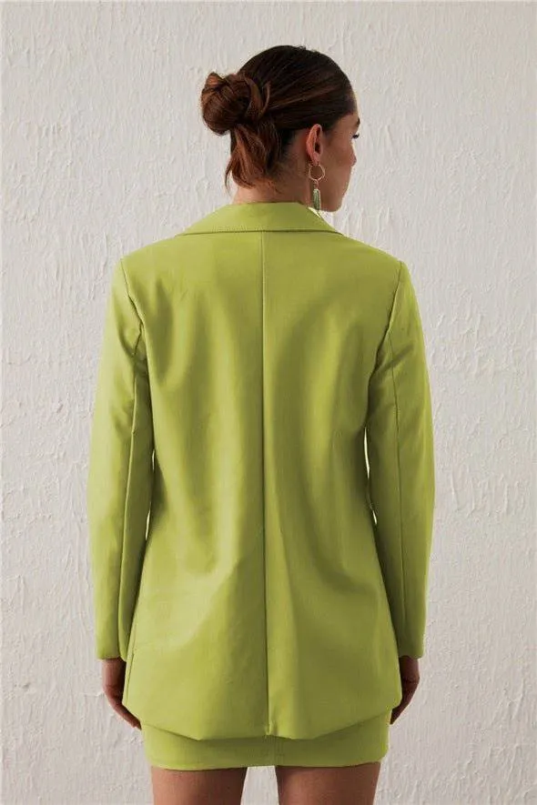 One Button Leather Jacket - Lime