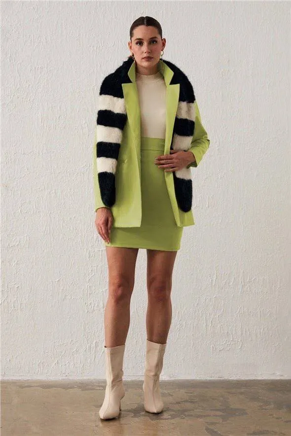 One Button Leather Jacket - Lime