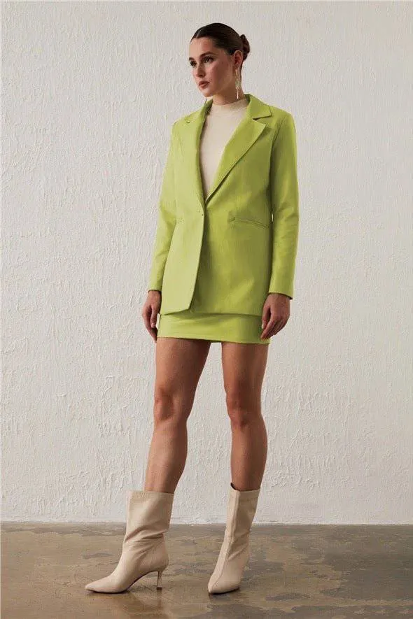 One Button Leather Jacket - Lime