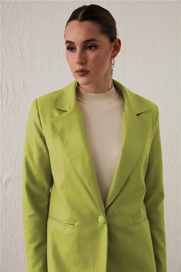 One Button Leather Jacket - Lime
