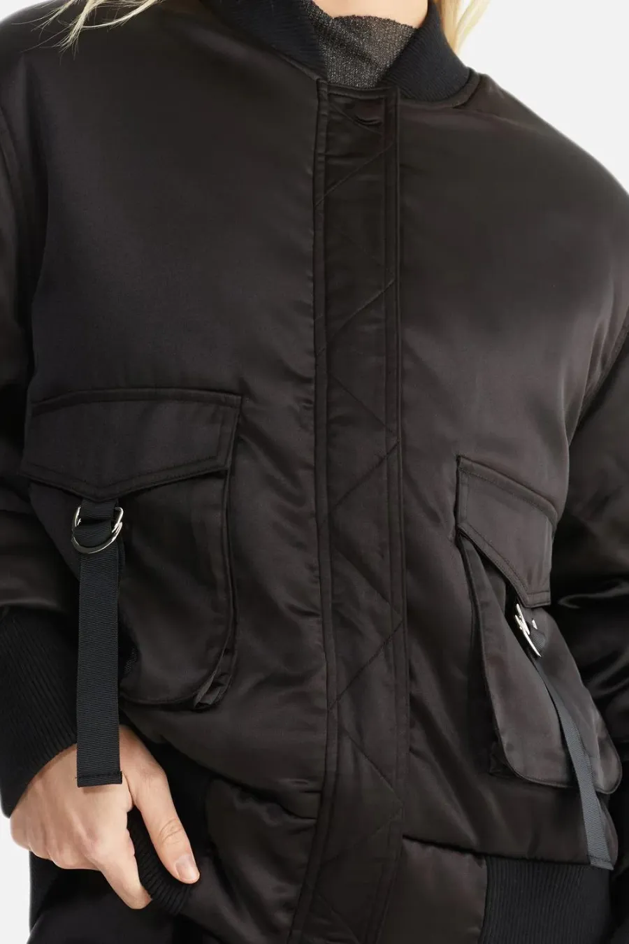Penny Satin Bomber Black