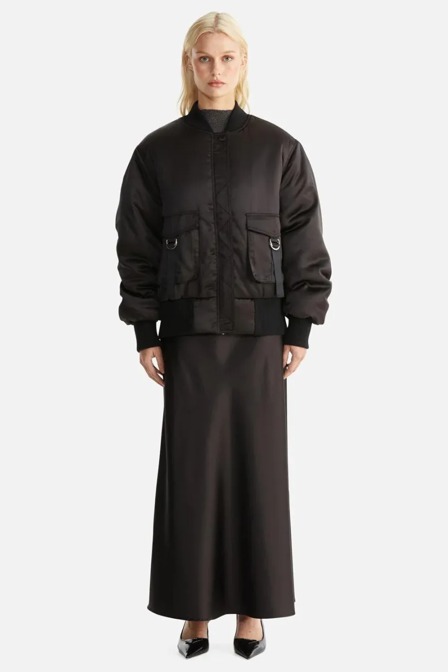 Penny Satin Bomber Black