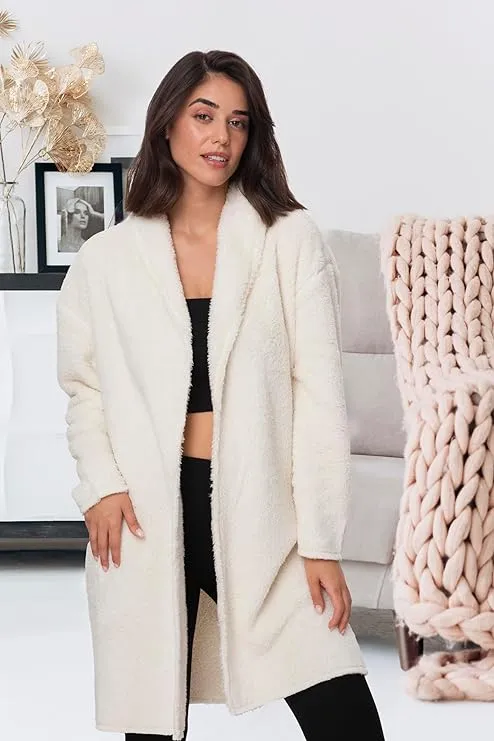 Women's Open Sherpa Jacket - Winter Elegance in Off-White